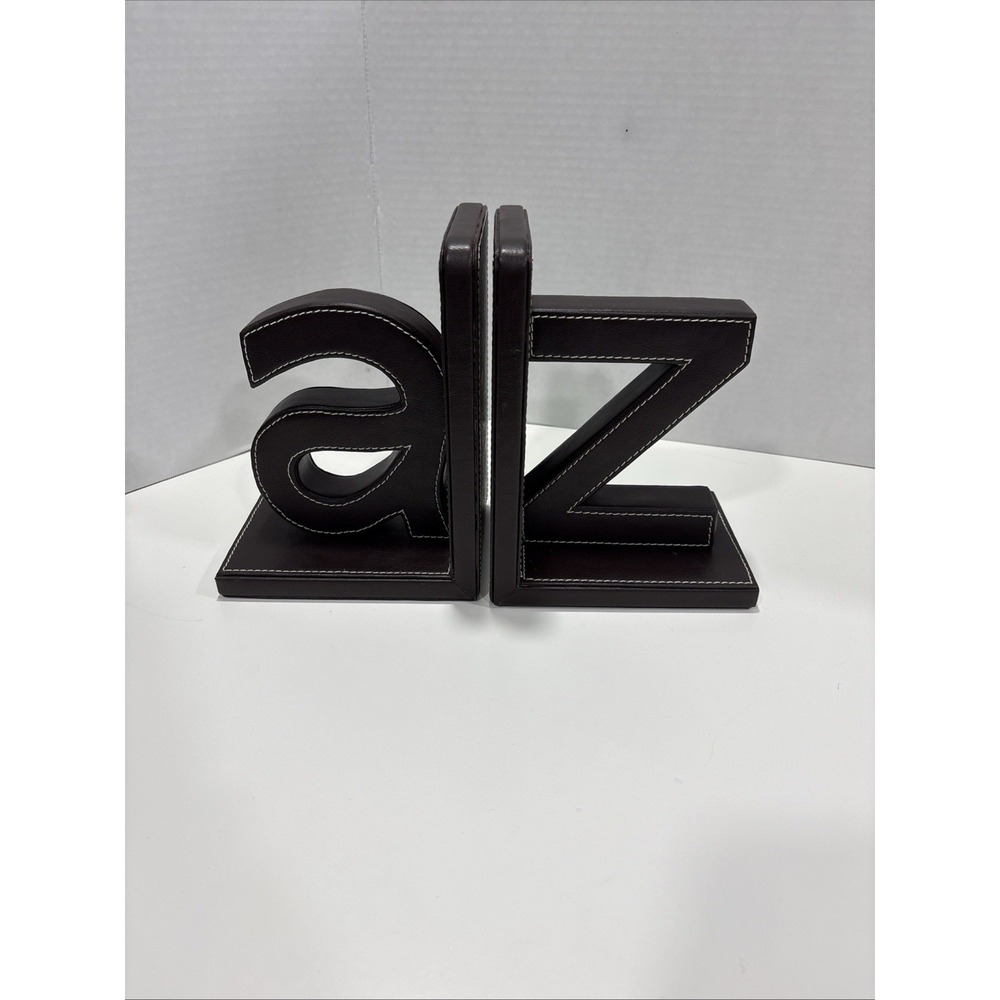 Indigo Life Designline Brown Faux Leather A-Z Letter Bookends, Set of 2 Modern